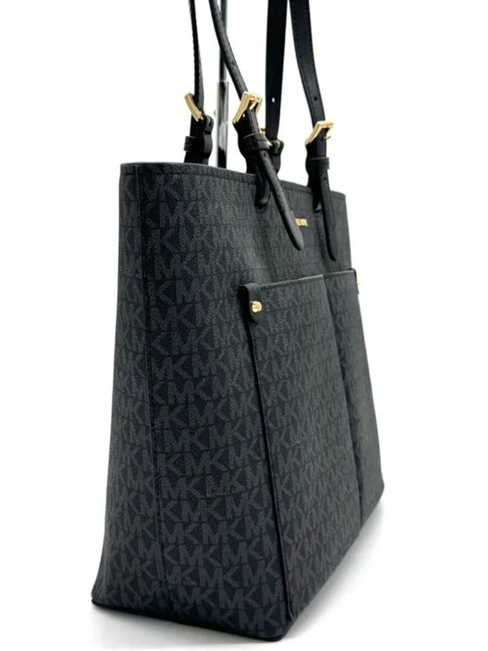 Michael Kors Jet Set Medium Double Pocket Tote Bag Black Signature - Picture 4 of 9